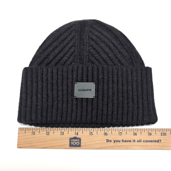 ALL SAINTS Travelling Rib Cuff Beanie Hat Unisex Adult Logo Cinder Black NEW NWT - Picture 6 of 7